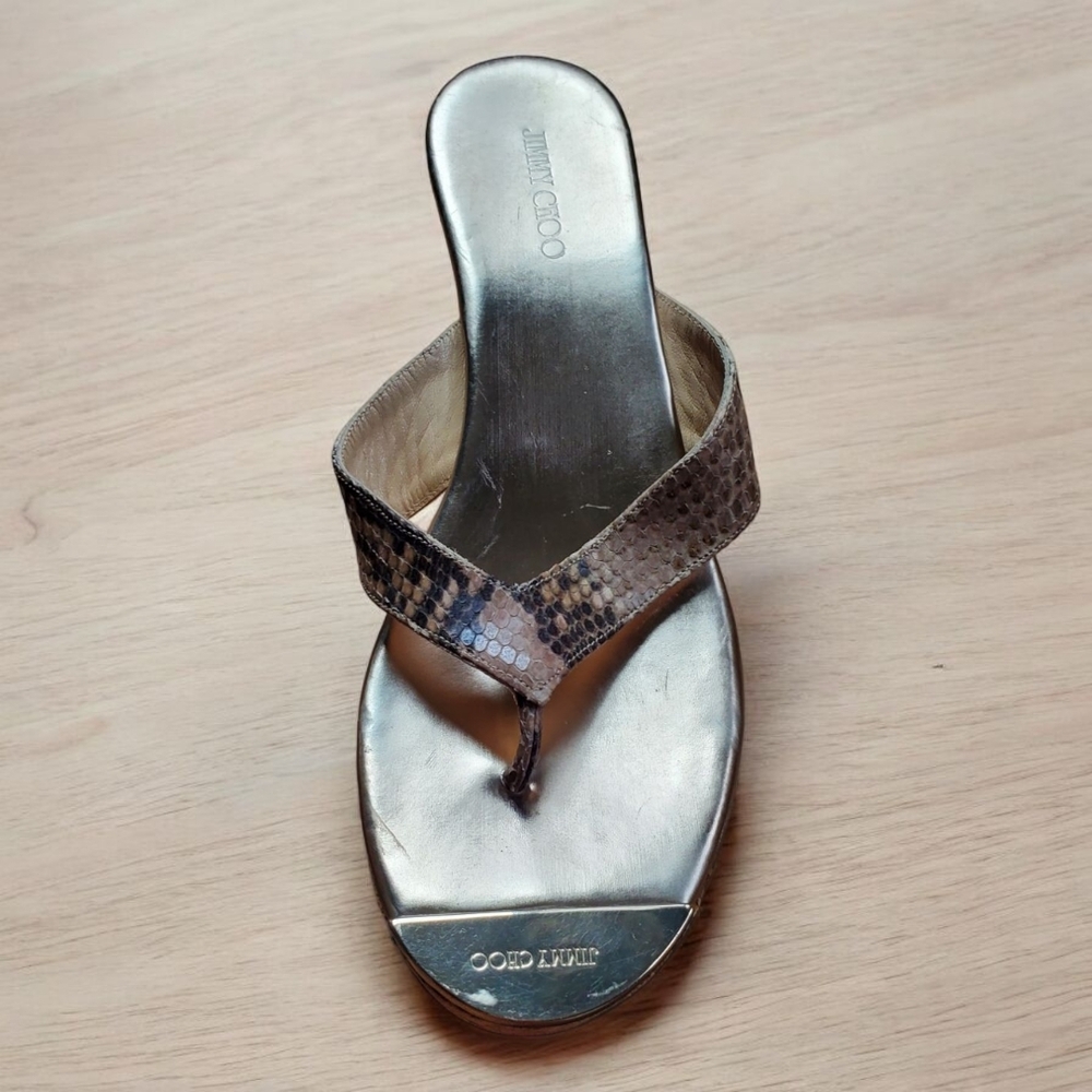 Jimmy Choo Python Embossed Leather Gold & Brown C… - image 7